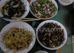 四个菜（香菇青菜.蒸茄子，娃娃菜.青椒炒八爪鱼）