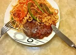 煎牛扒+茄汁意粉