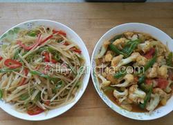 酸辣土豆和丝炒菜花
