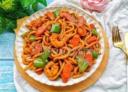 黑椒虾仁火腿乌冬面